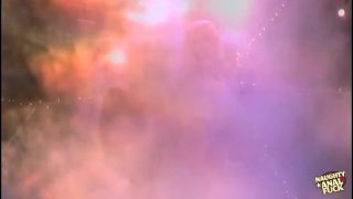 A gorgeous blonde takes one large cumshot from a dick that was in her ass