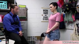 Short haired geeky thief teen caught and gets her tiny and tight pussy punished